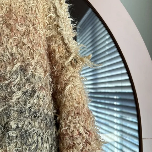 Free People Fuzzy Tan Cardigan Wool Blend Autumn Beau Cardi XS - S with hoodie - Picture 4 of 9